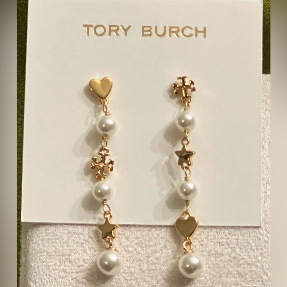 Tory Burch Moondance Pearl and Heart Drop Earrings
